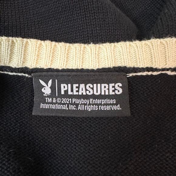 PLEASURES x Playboy Sweater Vest Vintage V-Neck Sleeveless Logo Pullover, Black - Picture 10 of 14